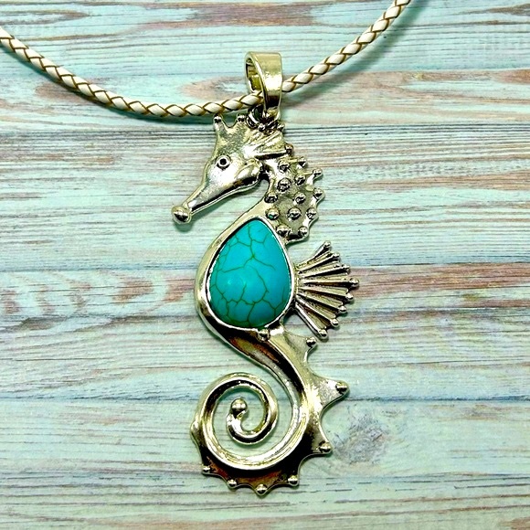 Handmade Nautical Seahorse Necklace with Turquoise & Magnetic Closure! - Picture 5 of 10